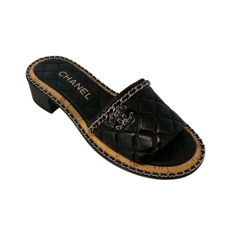 CHANEL Slide Slippers Women's Black-2
