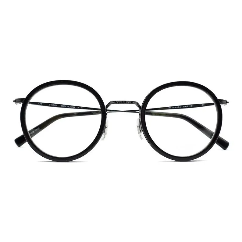 MASUNAGA Titanium Silicone Round Eyeglass Frames Unisex Black-2
