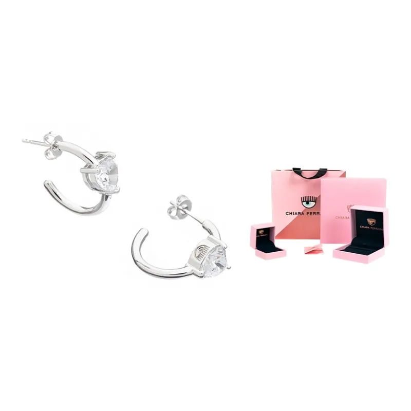 CHIARA FERRAGNI Zircon, Rhinestones, 18K Gold Plating Italian Luxury Advanced Hoop Earrings Women's Silver-1