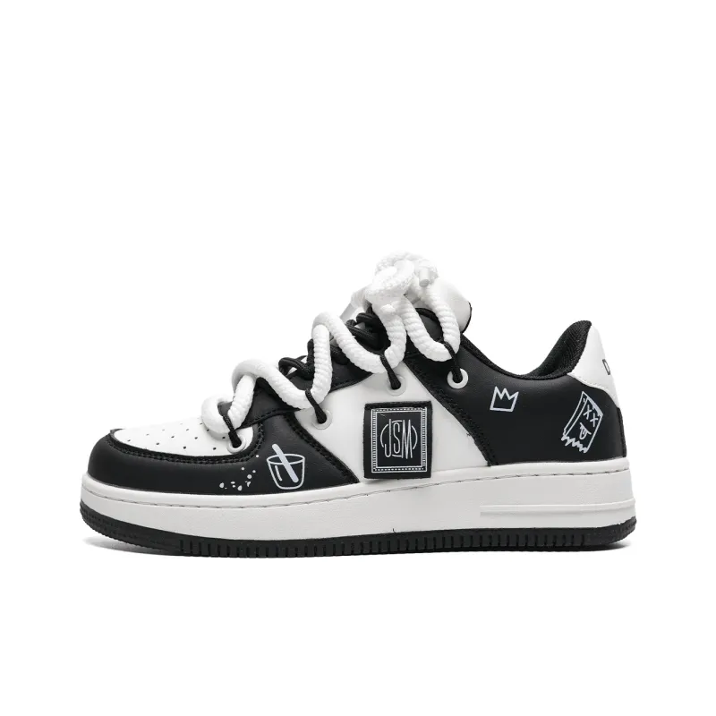 Circle Small Coverage Slip Resistant Waterproof Lightweight Low Top Skateboard Shoes Unisex White Black-8