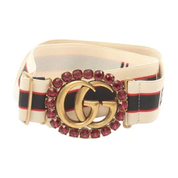GUCCI Double G Stripes Cotton Belt Women's Multicolor Width: 4cm