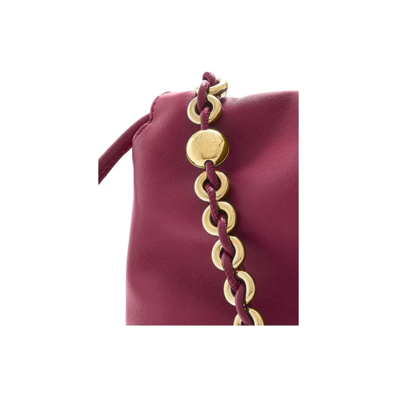 LOEWE Flamenco Soft Nappa Lambskin One Shoulder Crossbody Clutch Small Size Women's Dark Red-9