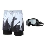 Black and White Swim Shorts+Black Swim Goggles