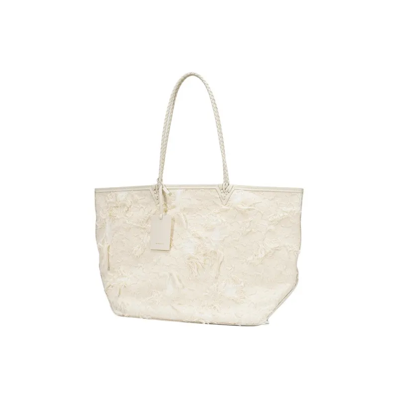 SHEPOK Cow Leather Combo Bag Tote Bag Shopping Bag Handbag Shoulder Bag Large Size Women's White-1