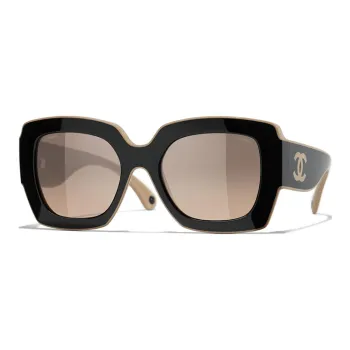 CHANEL Acetate Square Sunglasses Women's Black