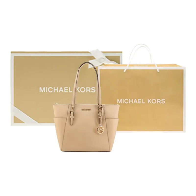 MICHAEL KORS Charlotte Saffiano Leather Tote Bag Shopping Bag Handbag Large Size Women's Camel-5
