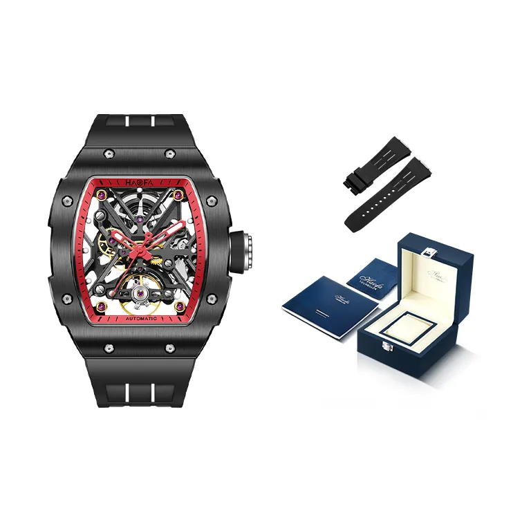 HaofaTourbillon Mechanical Movement Rubber Strap Watch Men's Watches Cut-Out Dial-10