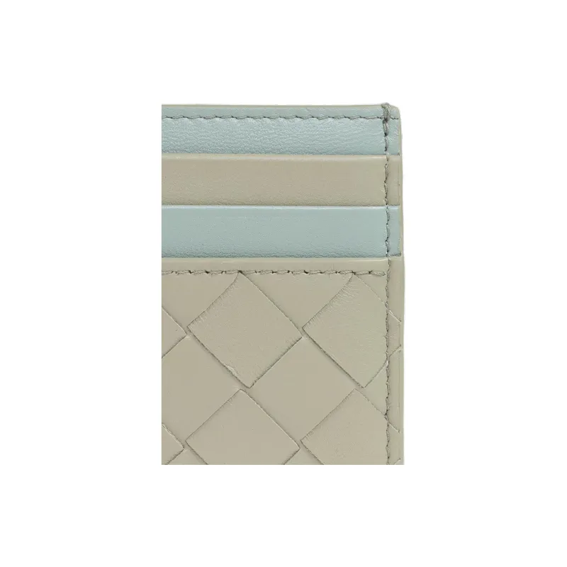 Bottega Veneta Leather Card Holder Women's Gray & Green-3