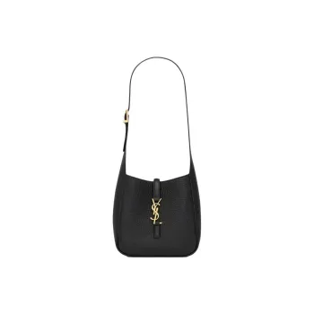 SAINT LAURENT LE5À7 Logo Grained Leather Handbag Shoulder Bag Women's Black