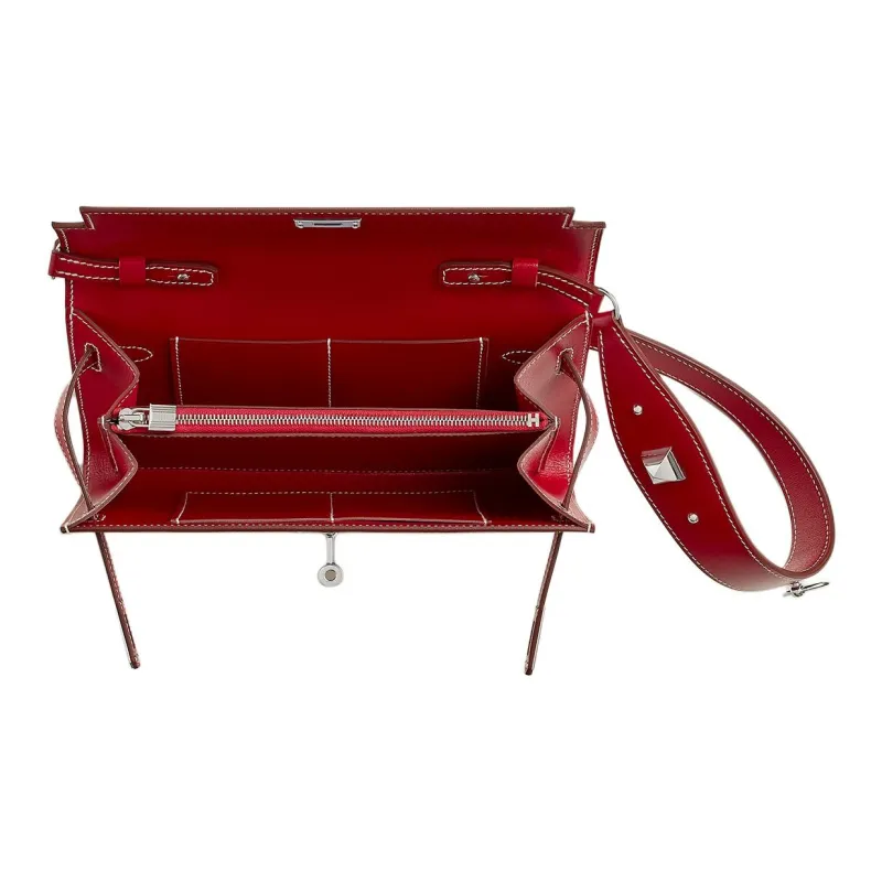 HERMES Kelly To Go Box Calfskin Handheld Shoulder Bag Crossbody Bag Wallet Women's 5X Rouge Piment Pepper Red-3