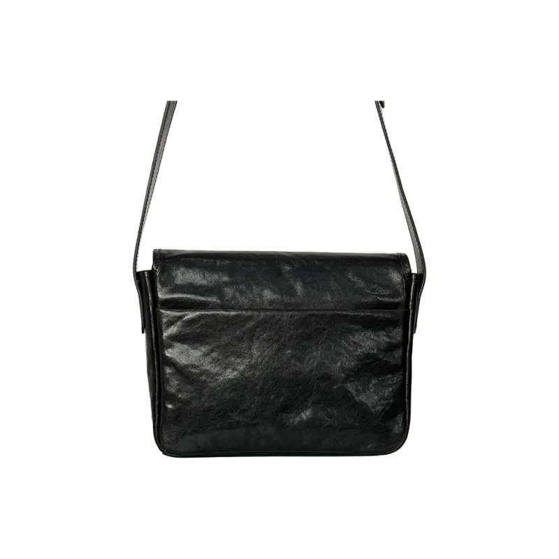 MR'GUFA Vegetable Tanned Cow Leather Shoulder Bag Crossbody Bag Men's Black & Brown/Classic Black-8