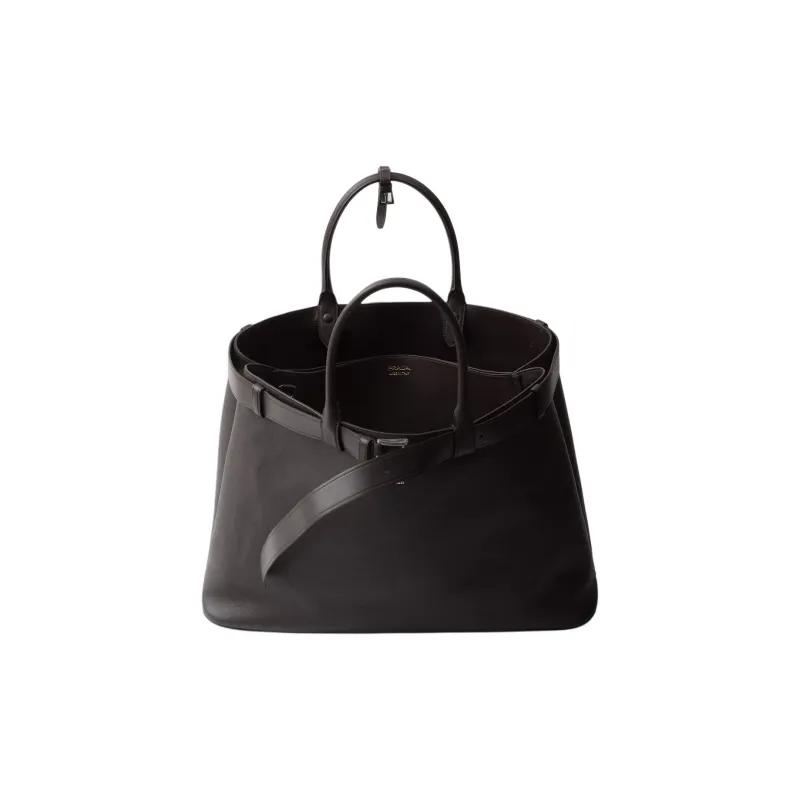 PRADA Leather Tote Bag Shopping Bag Shoulder Bag Crossbody Bag Handbag Men's Dark Brown-3