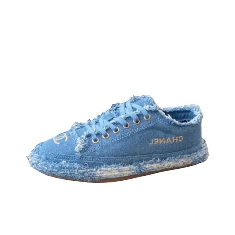 CHANEL Low-Top Canvas Shoes Women's Blue-0