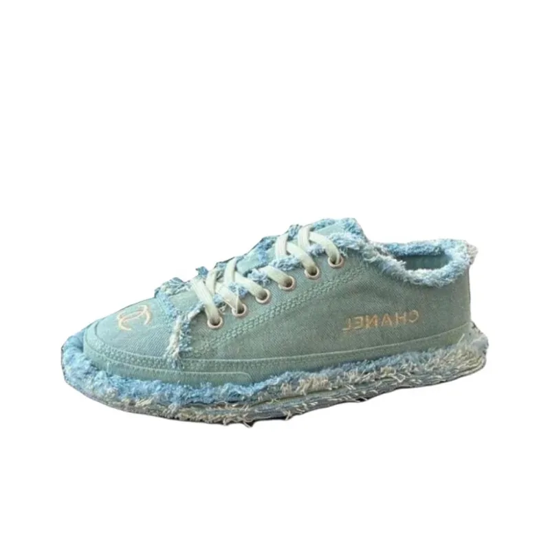 CHANEL Low Top Canvas Shoes Women's Green-0