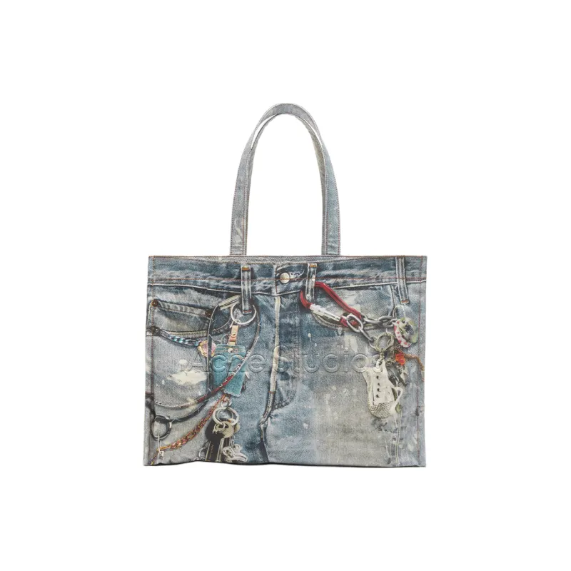 Acne Studios Cotton One Shoulder Handbag Unisex Medium Blue-0