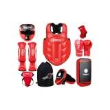 Red, Head Guard+Chest Protection+Leg Protection+Groin Protector+Boxing Gloves+Foot Pad+Hand Target+Ankle Support+Protective Gear Bag