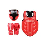 Red, Head Guard+Chest Protection+Boxing Gloves