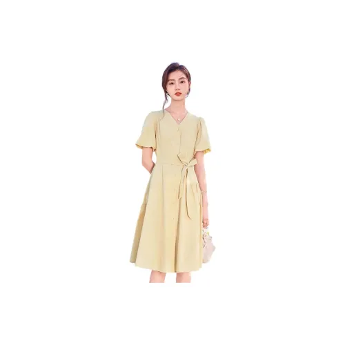 Like the age of water Short-Sleeved Dresses Women's Khaki