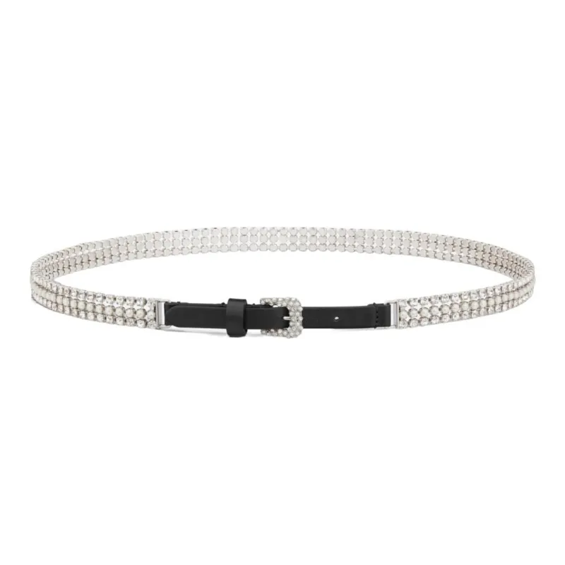 DIOR Crystal Inlay Pin Buckle Brass Belt Women's Silver Width 1cm-0