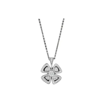 BVLGARI Fiorever Series 18K White Gold Rhinestone Embellished Necklaces Women's