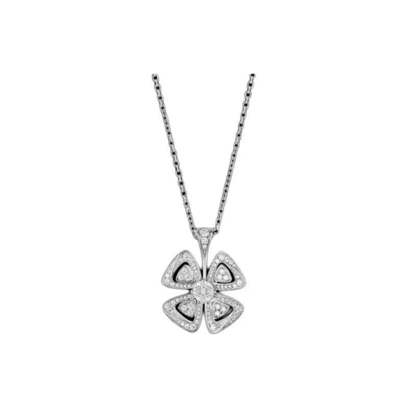 BVLGARI Fiorever Series 18K White Gold Rhinestone Embellished Necklaces Women's-0