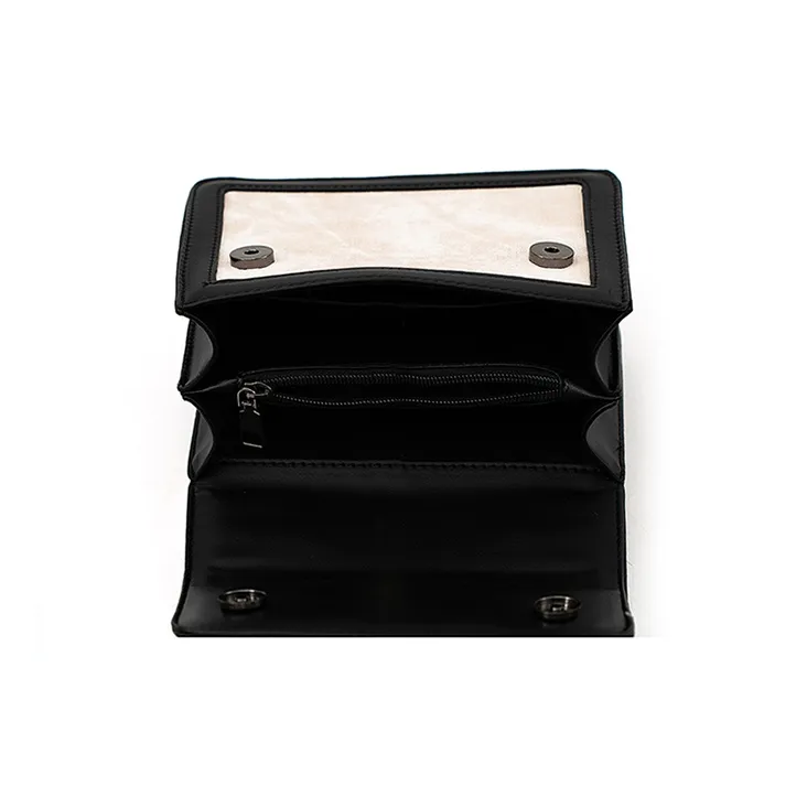Vigno Synthetic Leather Small Square Bag, Shoulder Bag, Crossbody Bag, Handbag Women's Ecru/Black-7