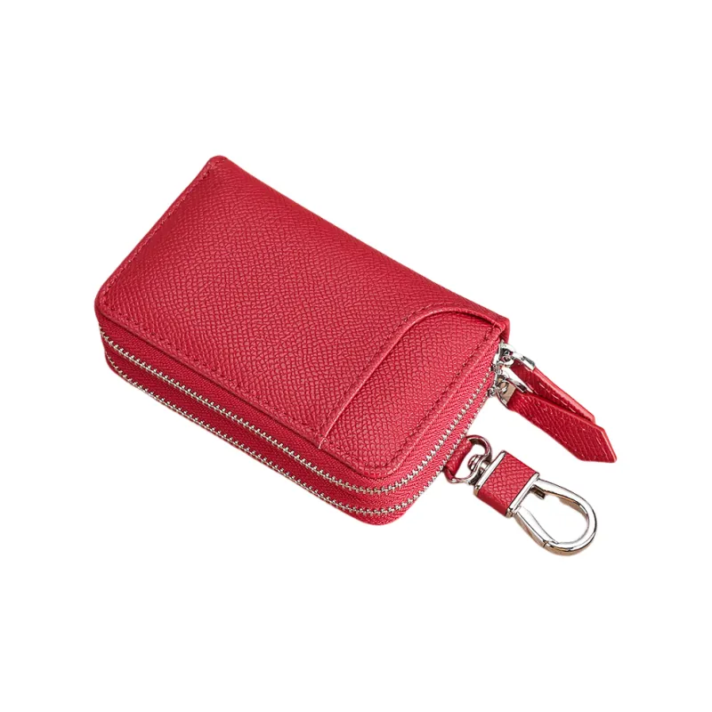 OUZIHUANG Cow Leather Key Pouch Small Size Unisex Red/Blue/Black/Brown-0