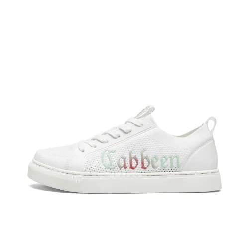 Cabbeen Canvas Flyknit Preppy Glow In The Dark Lightweight And Breathable Low Top Skateboard Shoes Men's White Sneakers