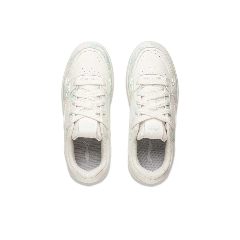 LiNing Cheese Anti Slip Wear Resistant Breathable Height Increasing Low Top Skateboard Shoes Women's White Blue-3