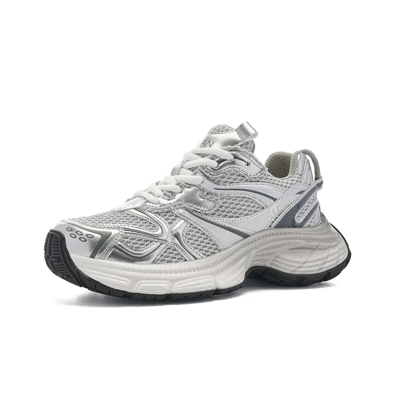 EBLAN Cushioning, Slip Resistant, Lightweight, Height Enhancing Low Top Chunky Sneakers Unisex Silver-1