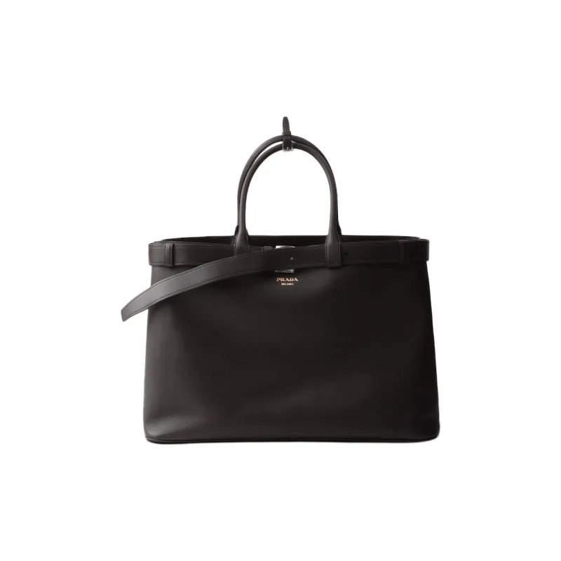 PRADA Leather Tote Bag Shopping Bag Shoulder Bag Crossbody Bag Handbag Men's Dark Brown-0