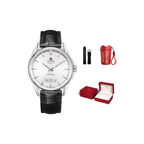 MANJAZ Automatic Mechanical Movement Leather Watch Bands Chinese Watches Men's Watches White Dial