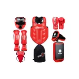 Red, Head Guard+Chest Protection+Leg Protection+Groin Protector+Boxing Gloves+Foot Pad+Hand Target+Protective Gear Bag
