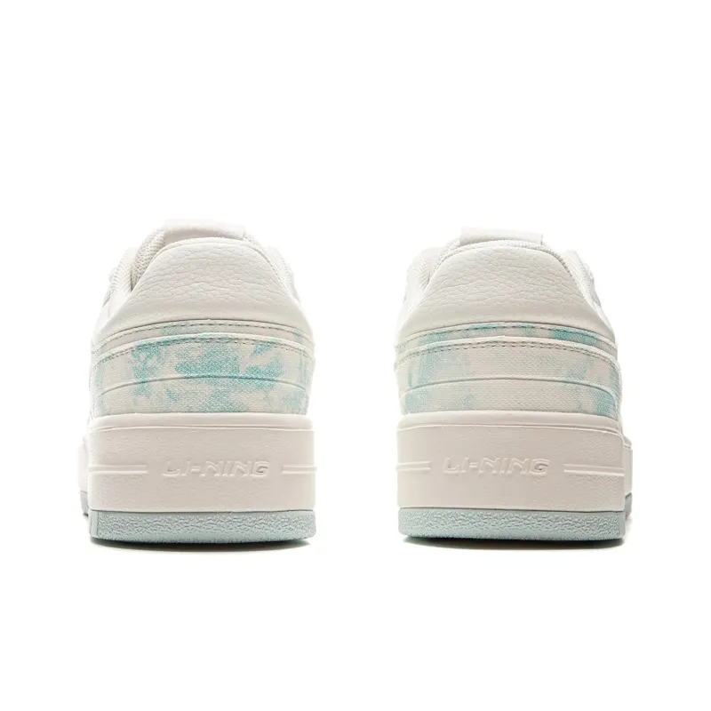 LiNing Cheese Anti Slip Wear Resistant Breathable Height Increasing Low Top Skateboard Shoes Women's White Blue-4