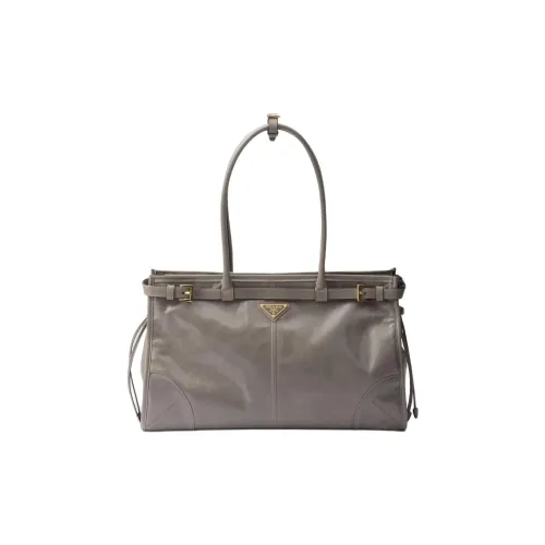 PRADA Leather Handbag Shoulder Bag Large Size Women's Gray