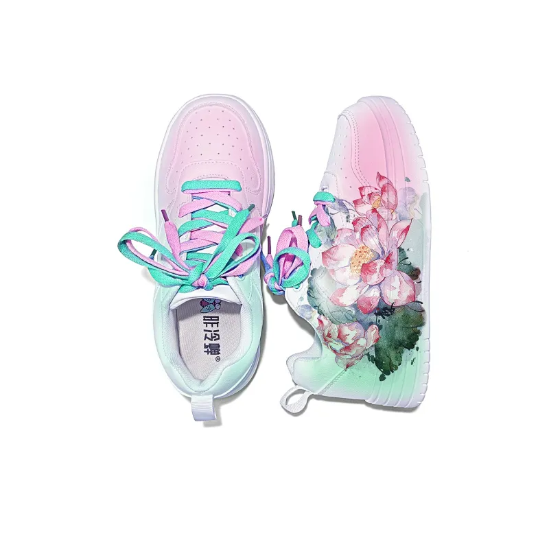 Cold Cicadas Yesterday Lightweight And Breathable Low Top Skateboard Shoes Unisex White Pink Green-4
