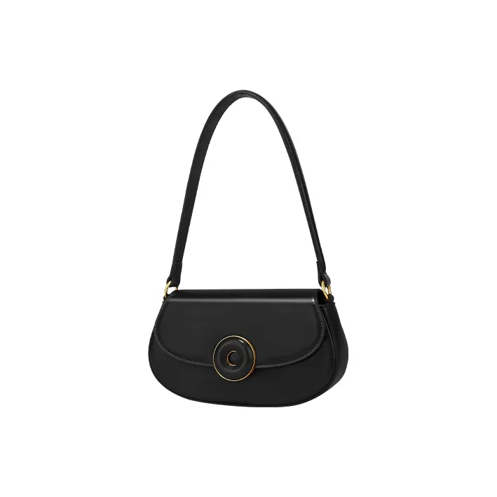 ONE TIME PU Saddle Bag Donut Bag, Shoulder Bag, Portable Crossbody Bag, Shoulder Bag Medium Size Women's Black-2