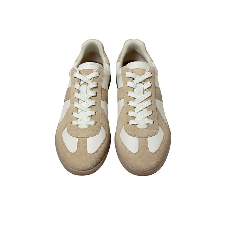 THOM WILLS Vintage Casual German Army Trainers Low Top Skateboard Shoes Unisex Light Apricot White-2
