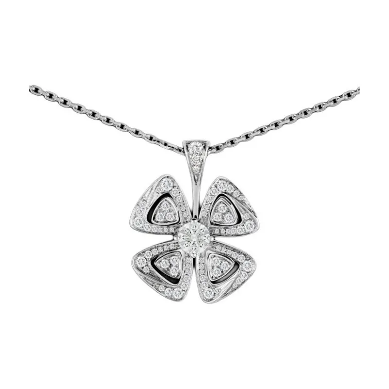 BVLGARI Fiorever Series 18K White Gold Rhinestone Embellished Necklaces Women's-3