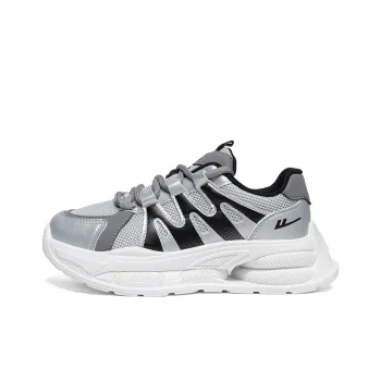 Warrior Students Platform Chunky Sneakers Lightweight And Breathable Low Top Casual Shoes Unisex Silver Black