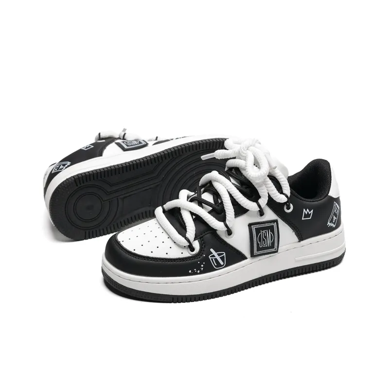 Circle Small Coverage Slip Resistant Waterproof Lightweight Low Top Skateboard Shoes Unisex White Black-10