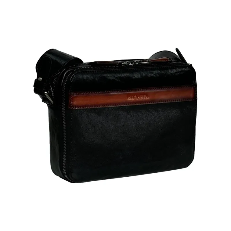 MR'GUFA Cow Leather Shoulder Bag Crossbody Bag Men's Black & Brown/Classic Black-1