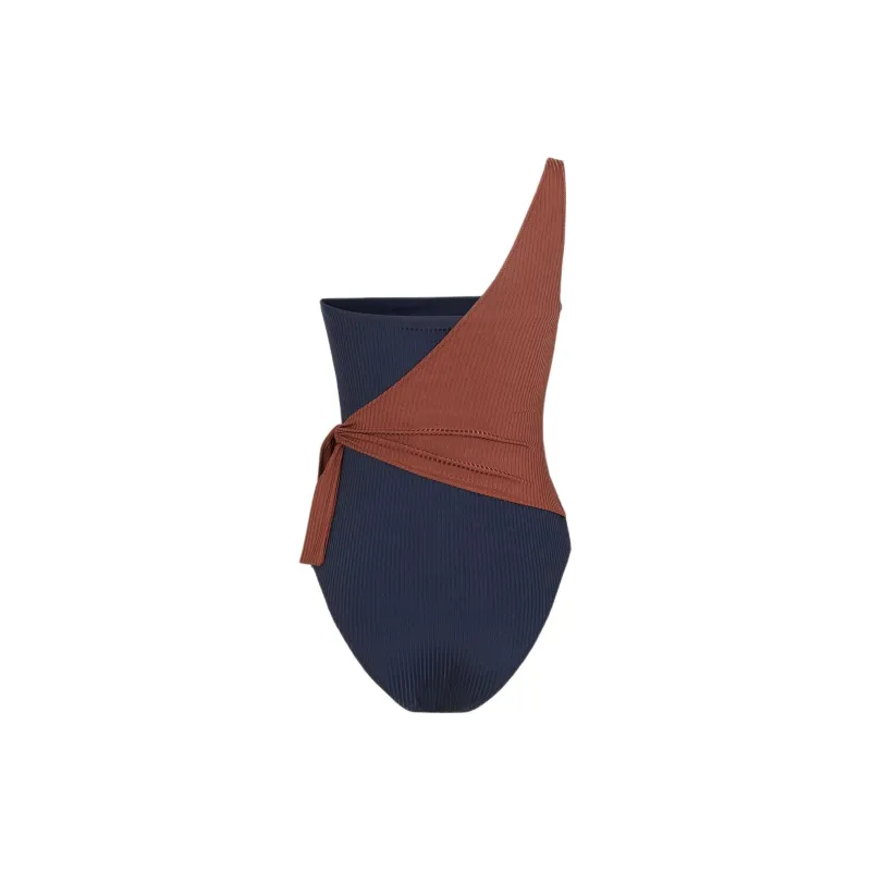 FENDI One Shoulder Ribbed Swimsuit-1