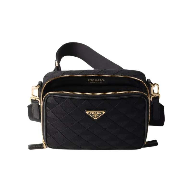 PRADA Brique Fabric With Leather Shoulder Bag Crossbody Bag Women's Black-3