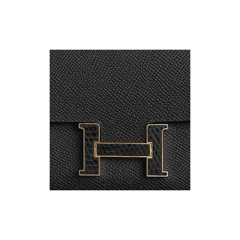 HERMES Constance Slim Epsom Calfskin Brushed Nile Lizard Skin Wallet Women's 89 Noir Black-3