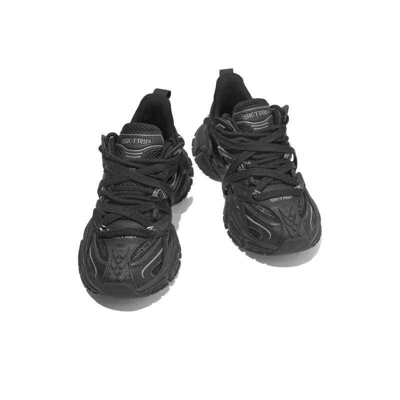 SK.TRIP Crossbow Series Chunky Sneakers Unisex Low Top Jet Black/Phantom Gray/Clear Azure Blue/Distressed Jet Black/Distressed Phantom Gray/Distressed Clear Azure Blue-4