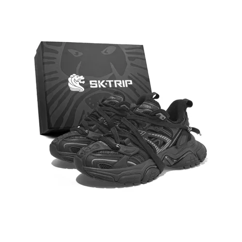 SK.TRIP Crossbow Series Chunky Sneakers Unisex Low Top Jet Black/Phantom Gray/Clear Azure Blue/Distressed Jet Black/Distressed Phantom Gray/Distressed Clear Azure Blue