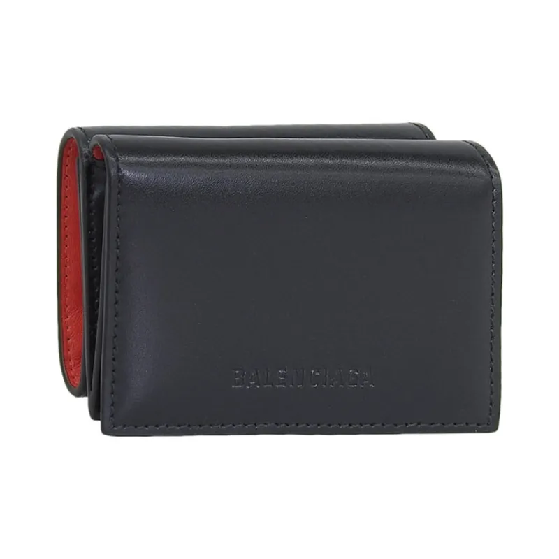 Balenciaga ESSENTIAL Leather Wallet Mini Unisex Black & Red-1