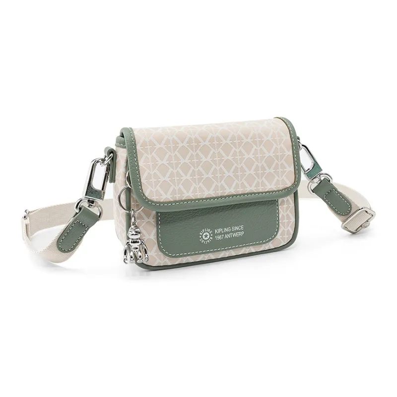 Kipling Polyamide Crossbody Bag, Shoulder Bag Small Size Women's Beige Base With Letter Print Patchwork-1