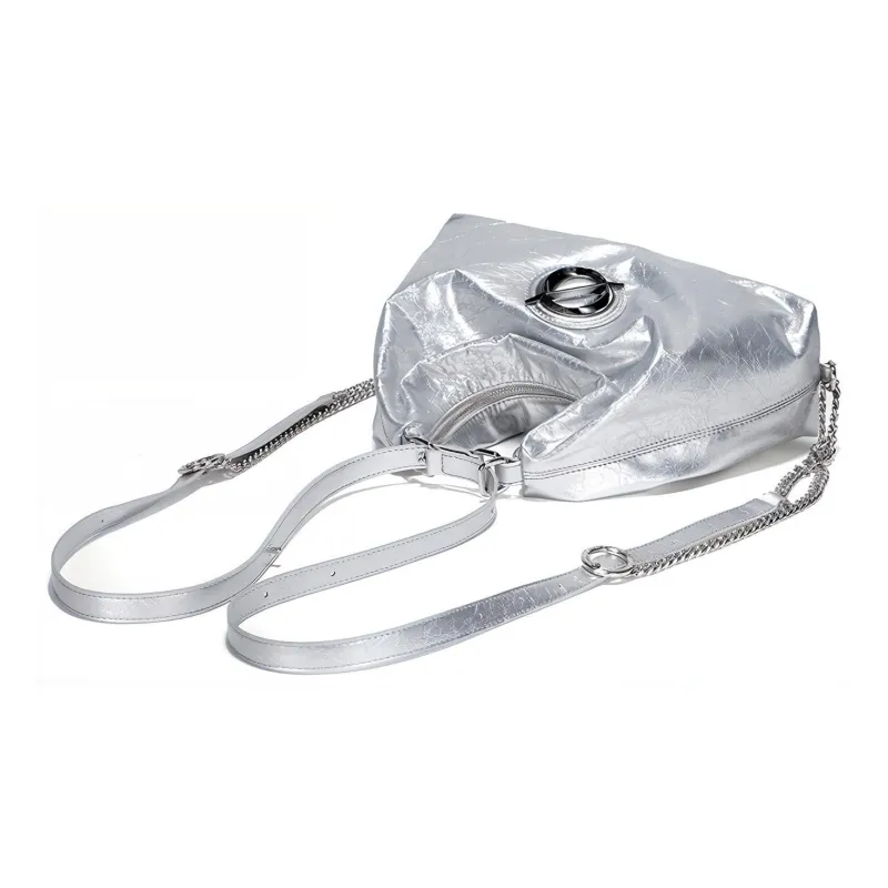 JELLYTOYBOY Cow Leather Small Adventurer Bag Backpack Handbag, Shoulder Bag Women's Silver-3